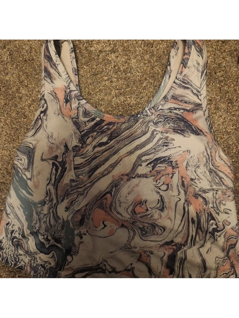 SO Women's Marble Swirl Sports Builtin Bra Athleisure Top